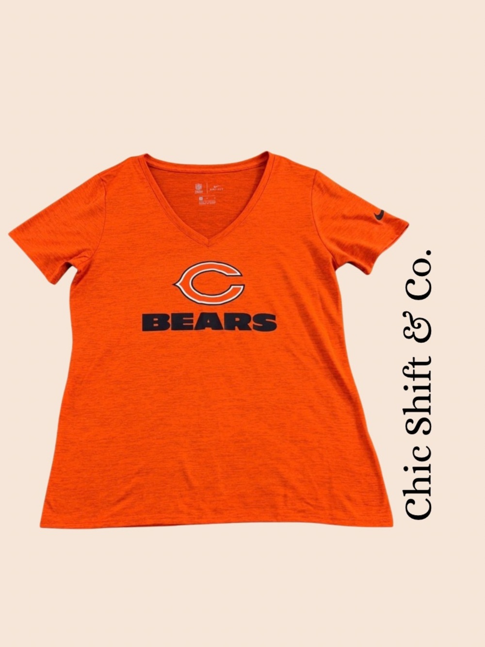 Nike Womens Medium Orange Chicago Bears Dri-FIT V-Neck T-Shirt